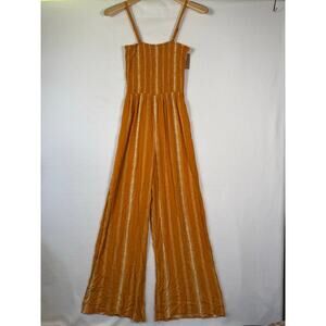 MUDD Smocked Bodice Jumpsuit Wide Leg Sleeveless Striped Yellow XS Summer Beach